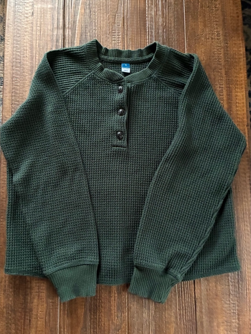 Old Navy Dark Green Waffle-Knit Henley Top - M